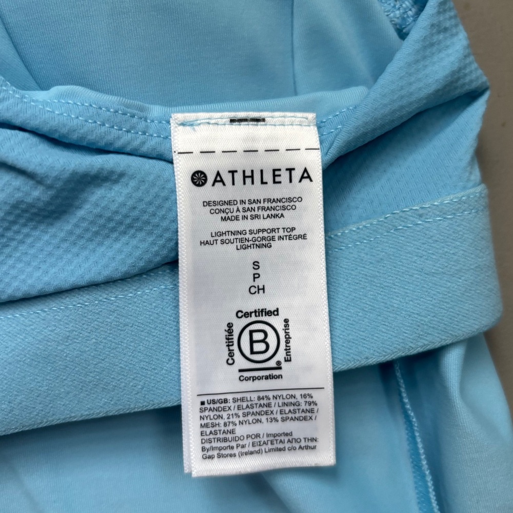 EUC Athleta Lightning Support Top Robin’s Egg Blue Novella Blue S Yoga Pilates - Picture 7 of 8